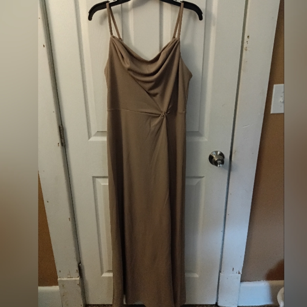Birdy Grey Tan Maxi Dress with Draped Neckline